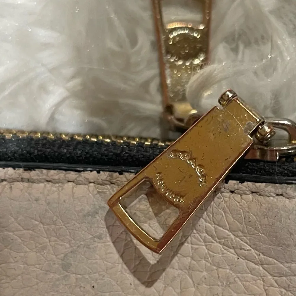 Coach Color Block Rouge Creme Pebbled Leather Large Double Zip Wristlet Wallet